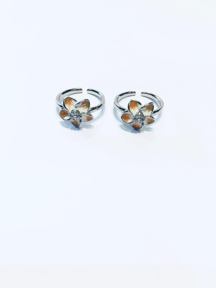 Sparkling Silver Enamel Floral Toe Ring